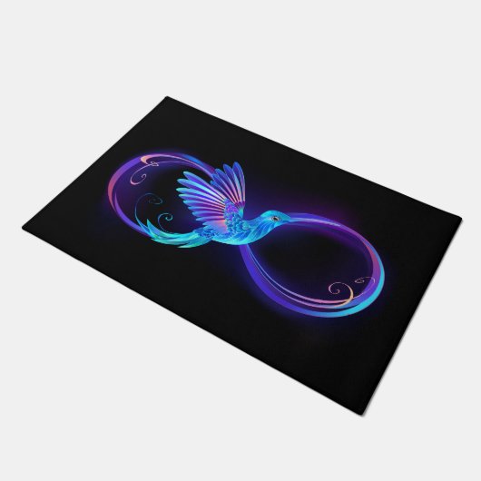 Neon Infinity Symbool met gloeiende Hummingbird Deurmat (Schuin)