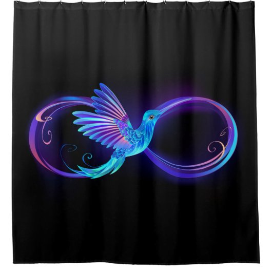 Neon Infinity Symbool met gloeiende Hummingbird Douchegordijn (Voorkant)