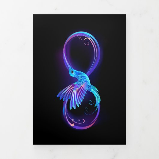 Neon Infinity Symbool met gloeiende Hummingbird Drieluik Uitnodiging (Cover)