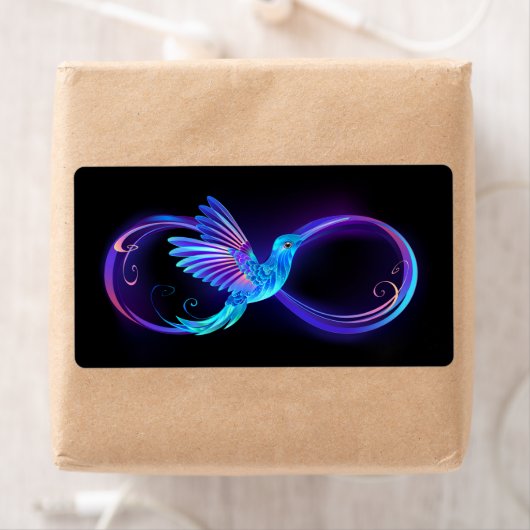 Neon Infinity Symbool met gloeiende Hummingbird Etiket (Insitu)