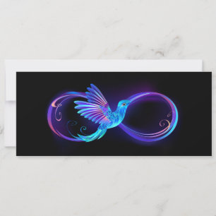 Neon Infinity Symbool met gloeiende Hummingbird Feestdagenkaart