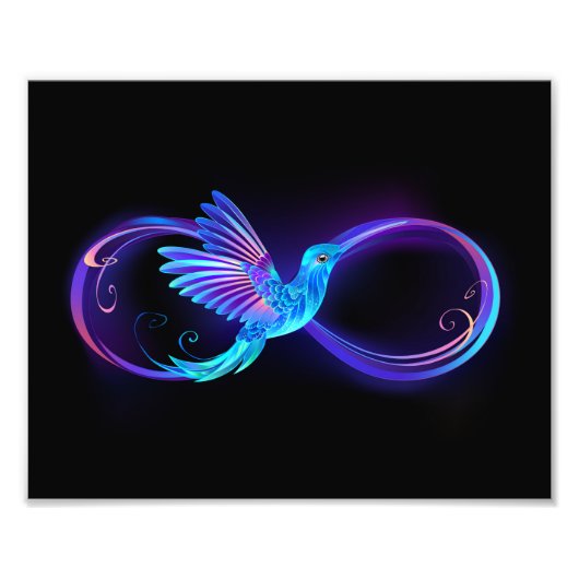 Neon Infinity Symbool met gloeiende Hummingbird Foto Afdruk (Voorkant)