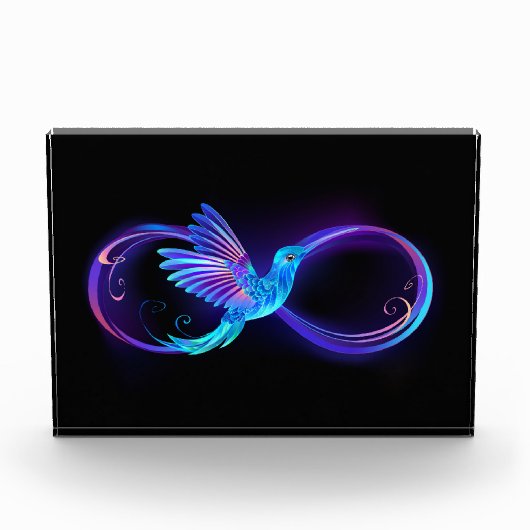 Neon Infinity Symbool met gloeiende Hummingbird Fotoblokken (Voorkant)