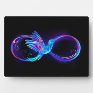 Neon Infinity Symbool met gloeiende Hummingbird Fotoplaat