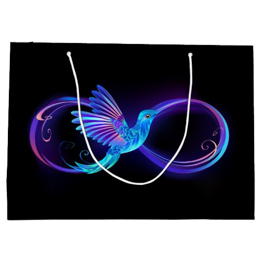 Neon Infinity Symbool met gloeiende Hummingbird Groot Cadeauzakje (Achterkant)