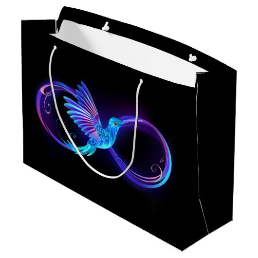 Neon Infinity Symbool met gloeiende Hummingbird Groot Cadeauzakje (Achterkant Gekanteld)