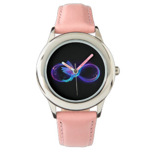 Neon Infinity Symbool met gloeiende Hummingbird Horloge