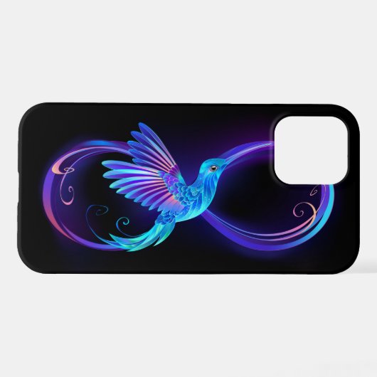 Neon Infinity Symbool met gloeiende Hummingbird iPhone Hoesje (Achterkant horizontaal)