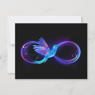 Neon Infinity Symbool met gloeiende Hummingbird Kaart