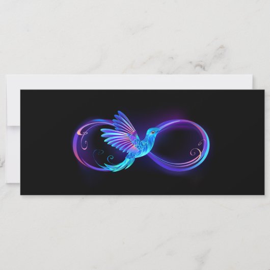 Neon Infinity Symbool met gloeiende Hummingbird Kaart (Voorkant)