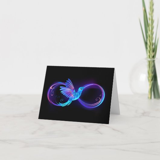 Neon Infinity Symbool met gloeiende Hummingbird Kaart (Voorkant)