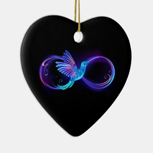 Neon Infinity Symbool met gloeiende Hummingbird Keramisch Ornament (Rechts)