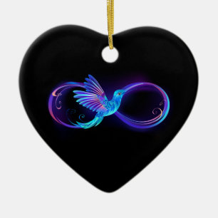 Neon Infinity Symbool met gloeiende Hummingbird Keramisch Ornament