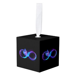 Neon Infinity Symbool met gloeiende Hummingbird Kubus Ornament