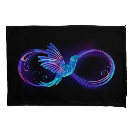 Neon Infinity Symbool met gloeiende Hummingbird Kussensloop (Voorkant-Links)