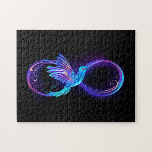 Neon Infinity Symbool met gloeiende Hummingbird Legpuzzel