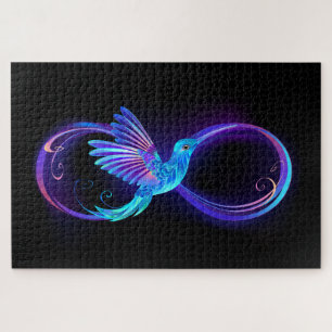 Neon Infinity Symbool met gloeiende Hummingbird Legpuzzel