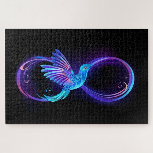 Neon Infinity Symbool met gloeiende Hummingbird Legpuzzel (Horizontaal)