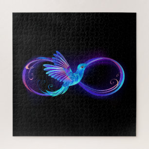Neon Infinity Symbool met gloeiende Hummingbird Legpuzzel