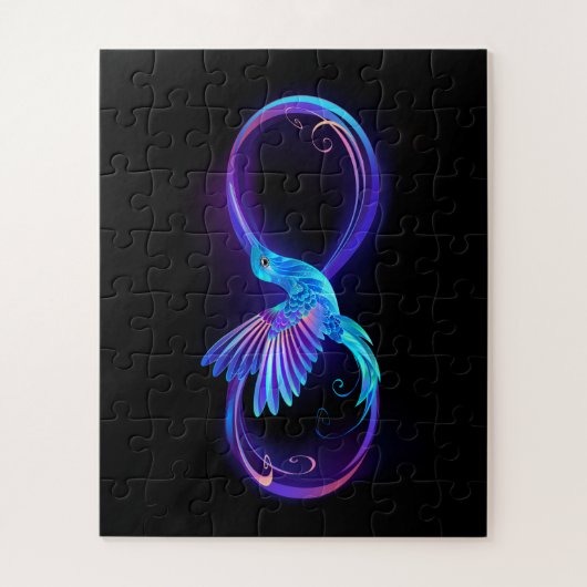 Neon Infinity Symbool met gloeiende Hummingbird Legpuzzel (Verticaal)