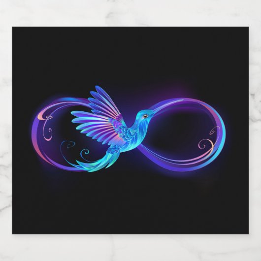 Neon Infinity Symbool met gloeiende Hummingbird Likeurfles Etiket (Enkel label)