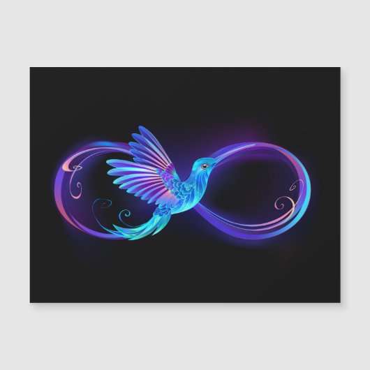 Neon Infinity Symbool met gloeiende Hummingbird Magnetische Uitnodiging (Voorkant)