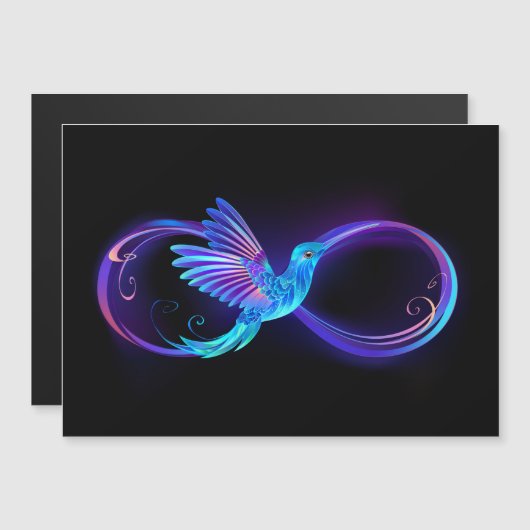 Neon Infinity Symbool met gloeiende Hummingbird Magnetische Uitnodiging (Voorkant / Achterkant)