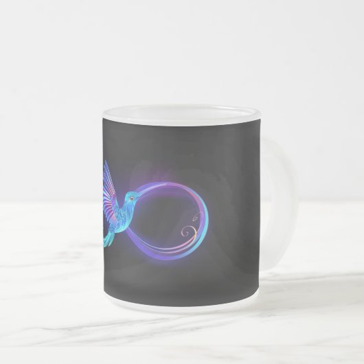 Neon Infinity Symbool met gloeiende Hummingbird Matglas Koffiemok (Voorkant rechts)