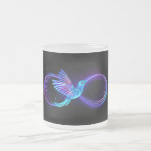 Neon Infinity Symbool met gloeiende Hummingbird Matglas Koffiemok
