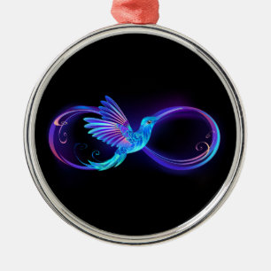 Neon Infinity Symbool met gloeiende Hummingbird Metalen Ornament