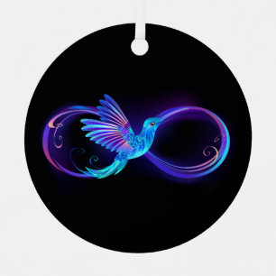 Neon Infinity Symbool met gloeiende Hummingbird Metalen Ornament