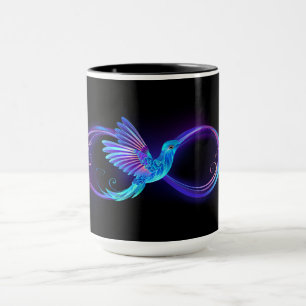 Neon Infinity Symbool met gloeiende Hummingbird Mok
