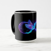 Neon Infinity Symbool met gloeiende Hummingbird Mok (Voorkant links)