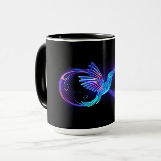 Neon Infinity Symbool met gloeiende Hummingbird Mok (Voorkant links)