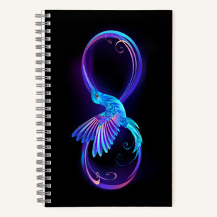 Neon Infinity Symbool met gloeiende Hummingbird Notitieboek