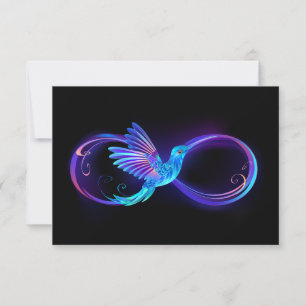 Neon Infinity Symbool met gloeiende Hummingbird Notitiekaartje