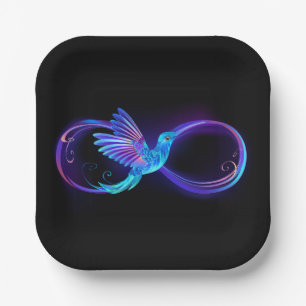 Neon Infinity Symbool met gloeiende Hummingbird Papieren Bordje