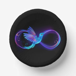 Neon Infinity Symbool met gloeiende Hummingbird Papieren Kommen