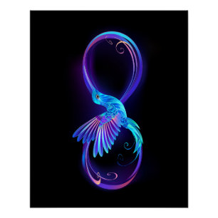 Neon Infinity Symbool met gloeiende Hummingbird Perfect Poster