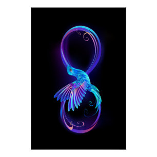 Neon Infinity Symbool met gloeiende Hummingbird Perfect Poster