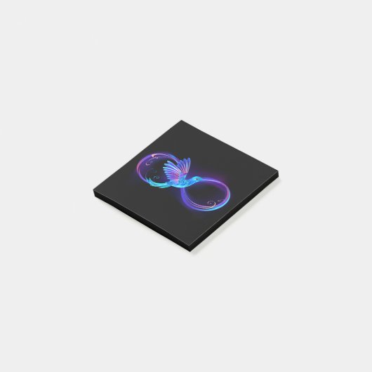 Neon Infinity Symbool met gloeiende Hummingbird Post-it® Notes (Schuin)