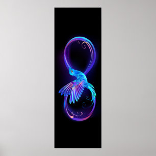 Neon Infinity Symbool met gloeiende Hummingbird Poster