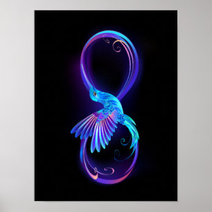 Neon Infinity Symbool met gloeiende Hummingbird Poster