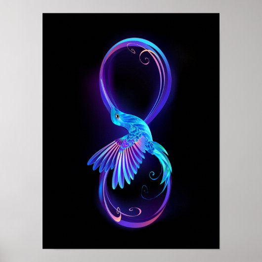 Neon Infinity Symbool met gloeiende Hummingbird Poster (Voorkant)