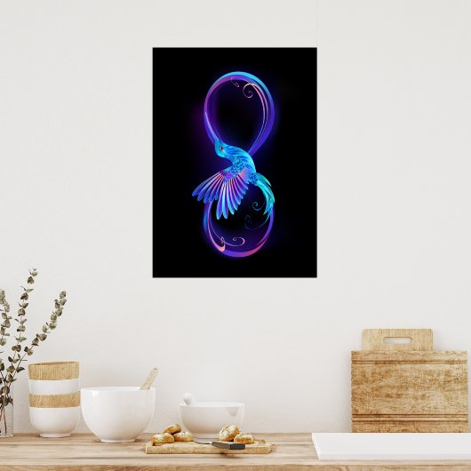 Neon Infinity Symbool met gloeiende Hummingbird Poster (Keuken)