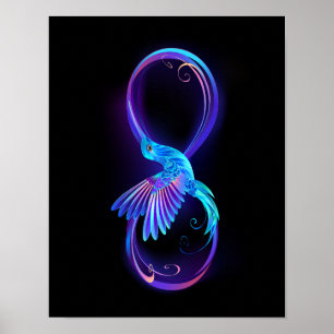 Neon Infinity Symbool met gloeiende Hummingbird Poster