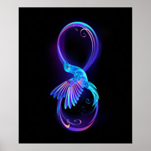 Neon Infinity Symbool met gloeiende Hummingbird Poster