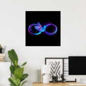 Neon Infinity Symbool met gloeiende Hummingbird Poster (Thuiskantoor)