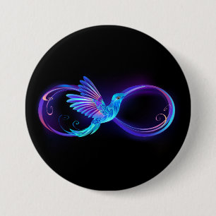 Neon Infinity Symbool met gloeiende Hummingbird Ronde Button 7,6 Cm