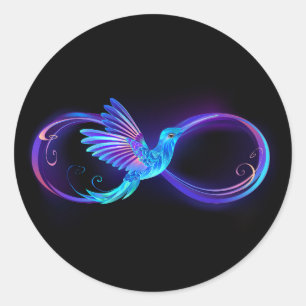 Neon Infinity Symbool met gloeiende Hummingbird Ronde Sticker